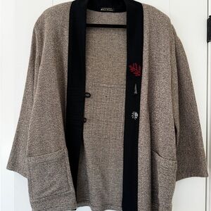 Tweed & Cotton 3/4 sleeve jacket by Fiber Artist Rebecca Levenson VTG 80s XL-XXL